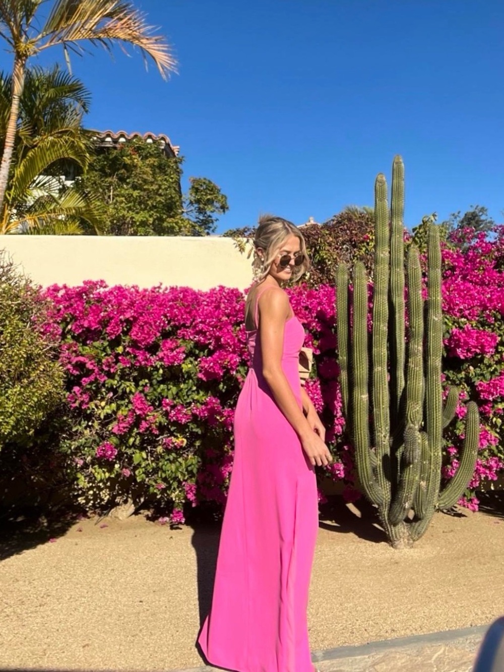 superdown Vibrant Pink Slip Maxi Dress with Spaghetti Straps